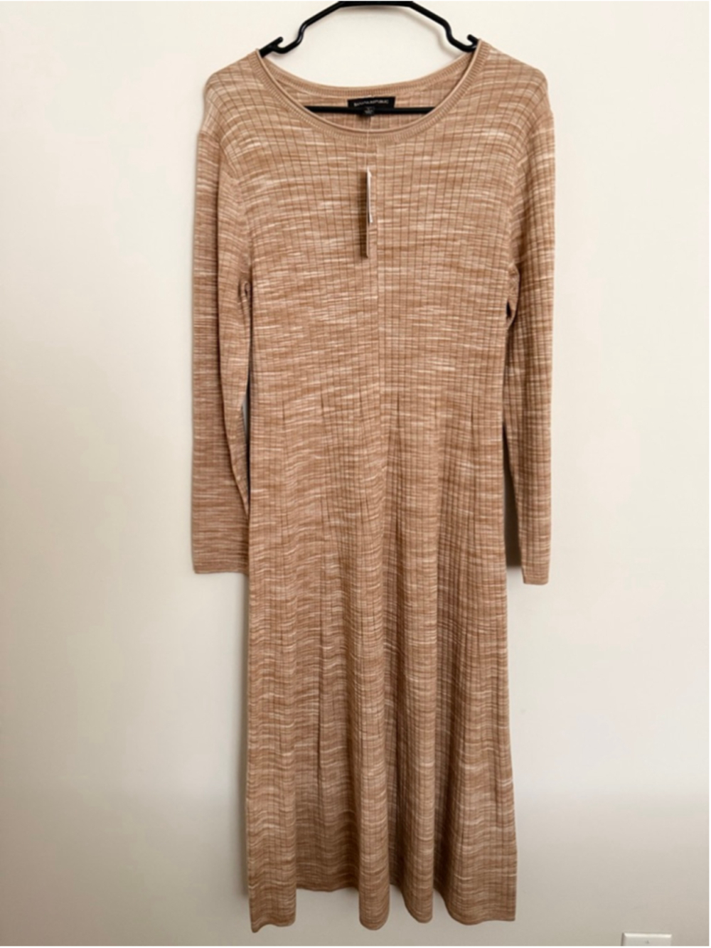 Banana Republic Ribbed Knit Midi Dress Petite L NWT Neutral Taupe Minimalist - Picture 5 of 12